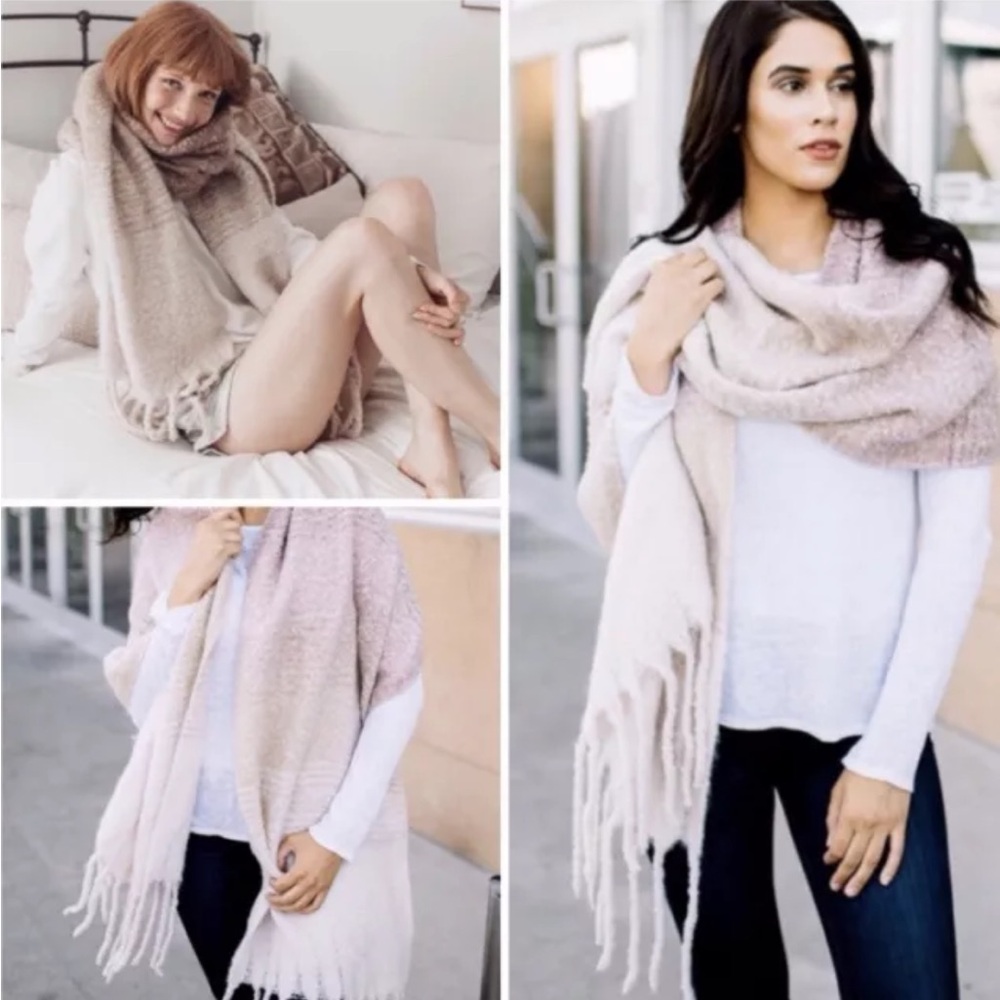 MerSea Women’s One Size Cream Green Brown Ombré Soft Cozy Scarf Fringe Wrap